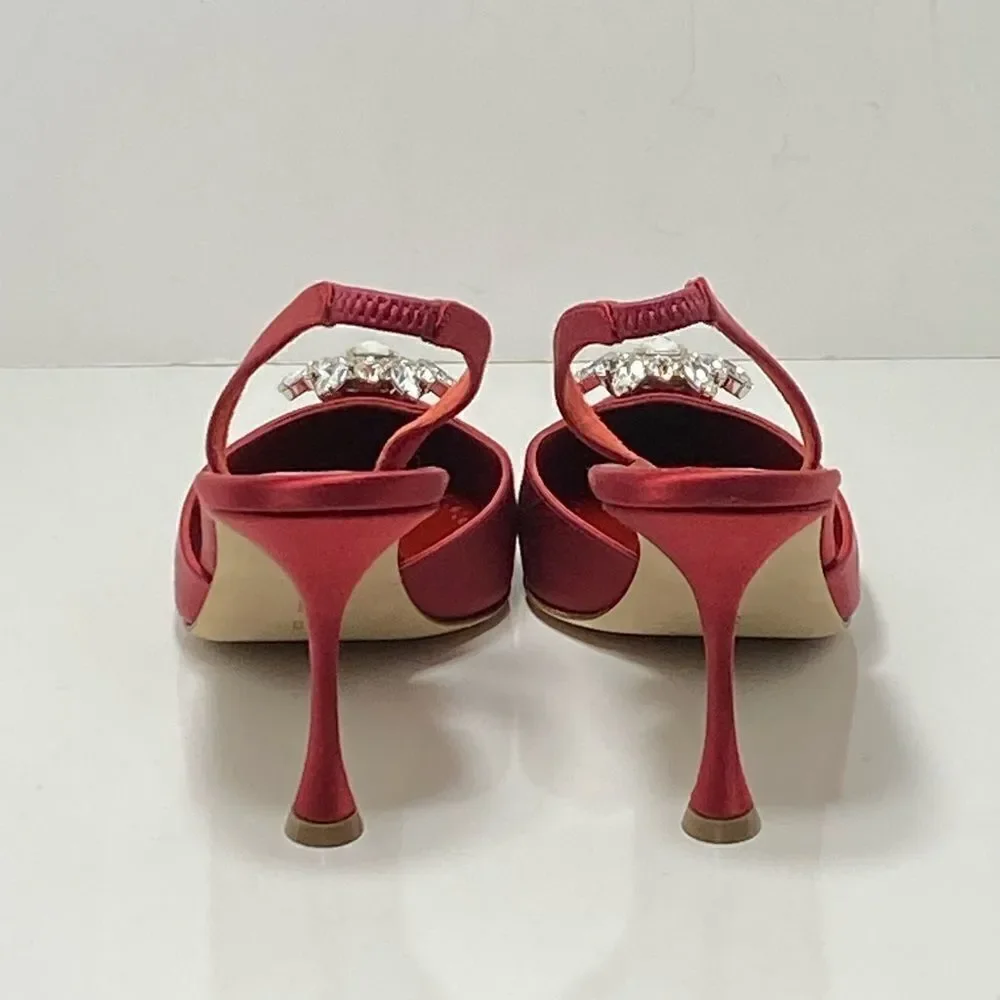 Manolo Blahnik Cassinasli Satin Jewel Buckle Slingback Pumps size 39